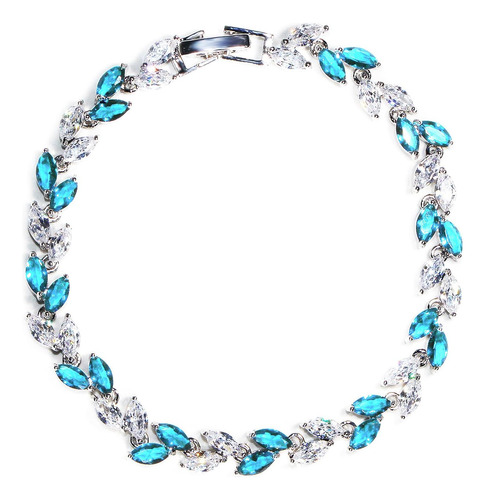 Pulsera De Tenis De Cristal Azul Claro Y Verde Azulado, Puls