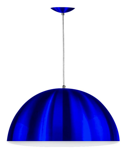 Lustre Pendente Meia Lua 40cm Alumínio Azul Metalico