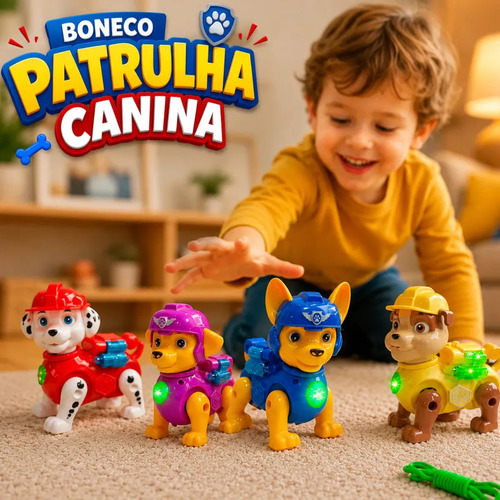 Boneco Cachorrinho Robô Infantil Compatível com Patrulha Canina Chase Azul que Anda com Luz Som Movimento Automático Cão Policial Brinquedo Interativo de Resgate para Menino Menina Flow Dimension