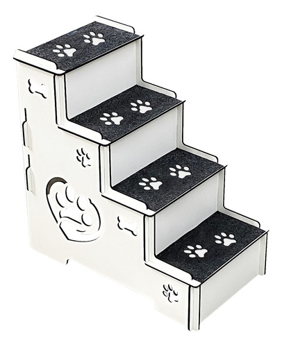 Escada Pet P/ Cães 4 Degraus Com Carpete - Mdf 6mm Branco