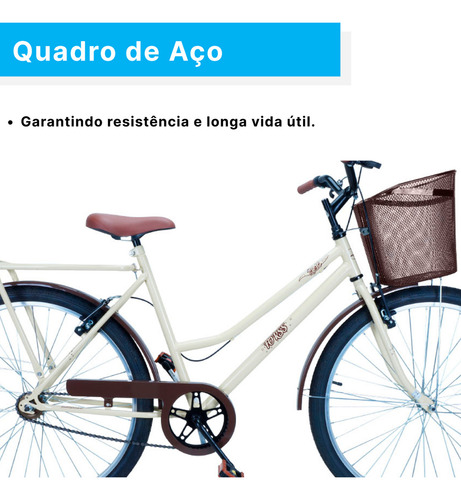 Bicicleta Feminina Aro 26 Retro Classica Com Cestinha Cor Marrom