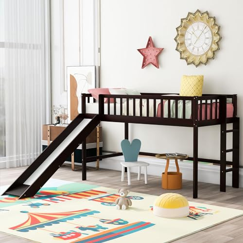 Cama Alta Con Tobogán Estructura De Madera Para Niños