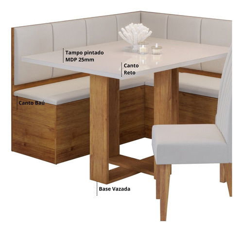 Conjunto Canto Baú Com Mesa De Jantar Retangular Gdwt
