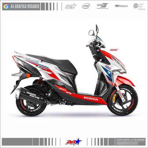 Calcos Para Honda Elite 125 Tricolor - Diseño Racing Hrc