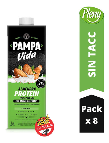 Pack X 8 Leches Almendras Proteica Pampa Vida 1l - Sin Tacc