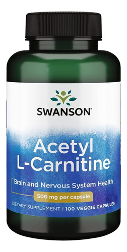 Acetil L Carnitina 500 Mg - 100 Cápsulas Veganas Swanson 
