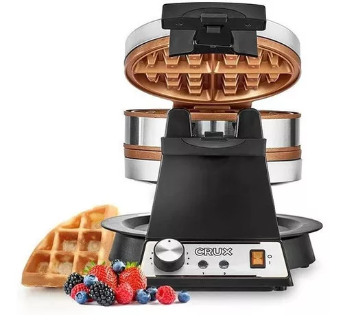 Maquina Para Hacer Waffles Giratoria Con Placas De Cocción Dobles, Color  Negro