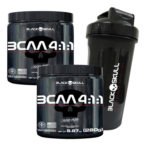 2x Bcaa 4:1:1 Drink Em Pó 280g - Black Skull Caveira Preta