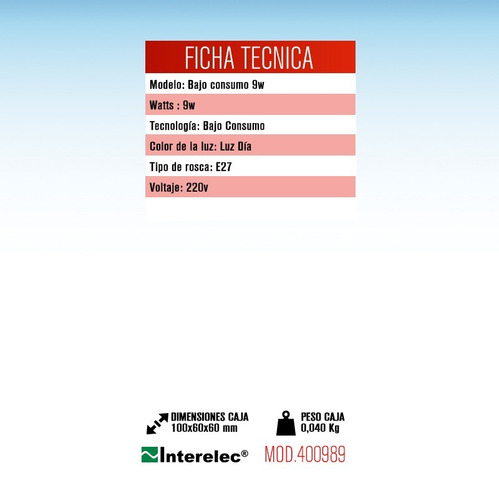 Imagen 2 de 5 de Lampara Bajo Consumo 9w 2 Tubos Luz Día E27 Interelec