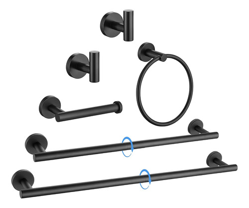 6-piece Matte Black Towel Bar Set Bathroom Hardware Set Towe