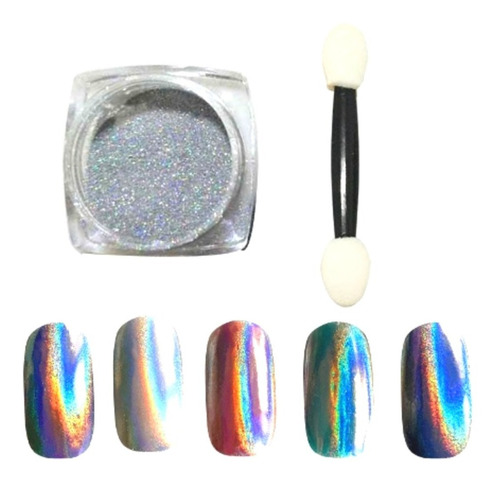 Kit Pó Cromado Metalizado Holográfico Dourado Prata Nail Art