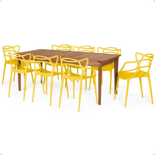 Mesa De Jantar Rústica Em Madeira 186cm + 8 Cadeiras Allegra Cor Amarelo