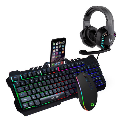 Kit Gamer Pc Ps Teclado + Mouse + Auriculares Con Microfono