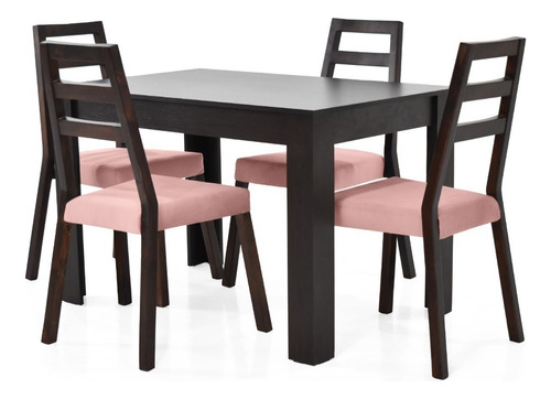 Comedor Voru 4 Puestos + Sillas Duncan Patas Caramelo Color Rosa