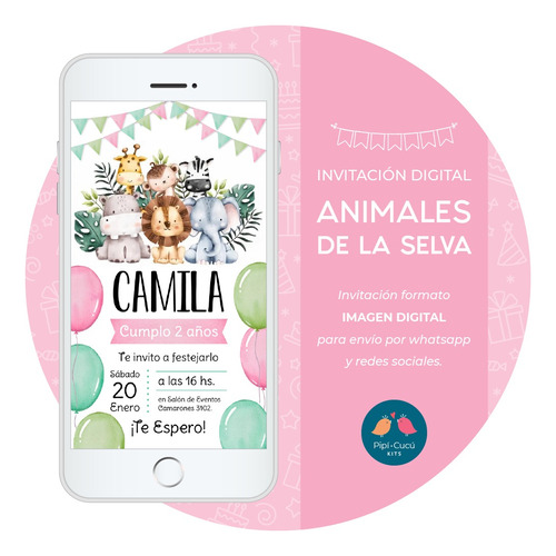 Invitación Digital Imagen - Animales De La Selva (niña) - 2