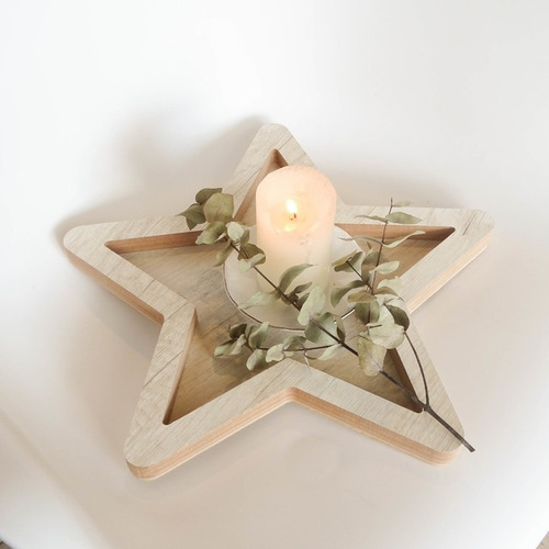 Imagen 4 de 5 de Bandeja De Madera En Forma De Estrella Decorativa Nordica