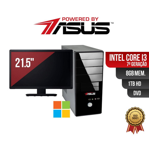 Computador Powered By Asus I3 7g 8gb 1tb Dvd Mon21 Win