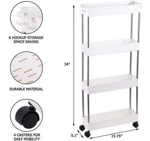 Estante Organizador Para Baño Y Cocina Con Ruedas 4 Niveles