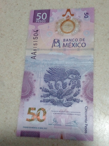 Billete 50 Pesos Ajolote Serie Aa Con Error De Impresión 