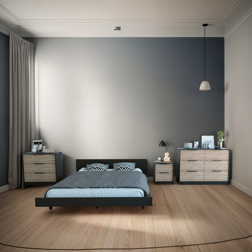 Base De Cama 2 Plazas+velador 1c - Kaia - Wengue/miel