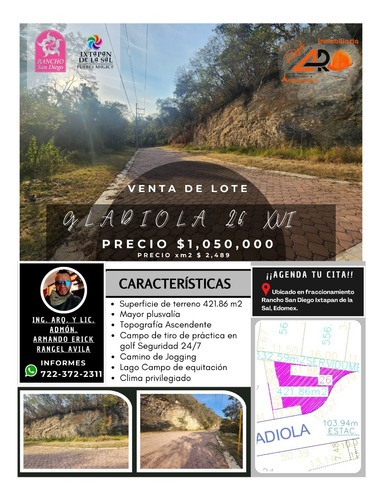 Venta Lote Gladiola 26 En Calle Privada Con Bonitas Vistas, Proyecto Incluído Y Con Todos Los Servicios En Fraccionamiento Rancho San Diego Ixtapan De La Sal Edomex