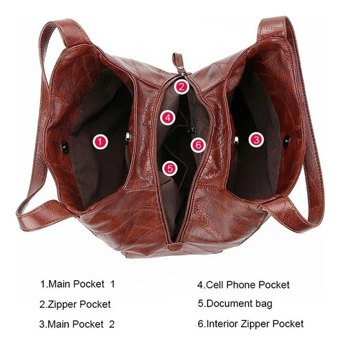 Bolso De Cuero Suave Con Varios Compartimientos P/mujeres