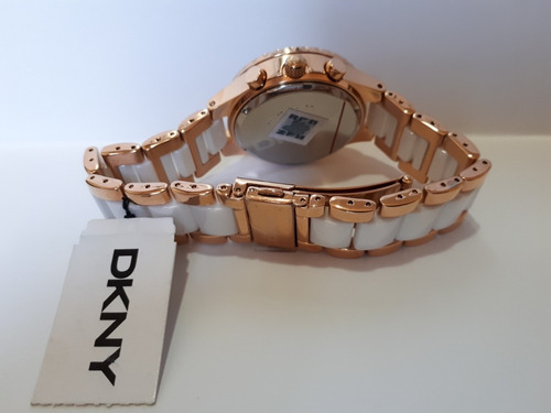 Relógio Original Donna Karan Dourado E Branco Em Cerâmica