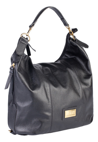 Bolsa Saco Mochila Em Couro Liso Charlote Cor Preto Desenho do tecido Lisa