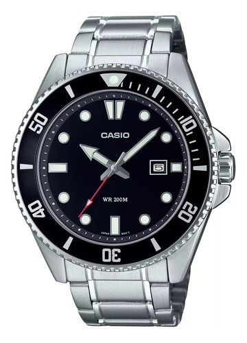 Reloj Casio Hombre Mdv-107d-1a1 Analogico 200m Acero Inox Color De La Malla Plateado Color Del Bisel Negro Color Del Fondo Negro