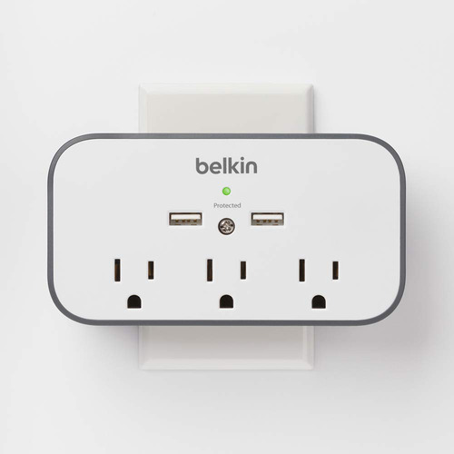 Belkin Bsv300ttcw Supresor De Picos De Pared, Usb, Con Base, Blanco/gris