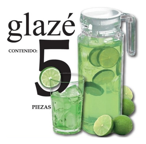 Juego De Jarra Con Tapa Y 4 Vasos Glaze De Cristal 1 Litros