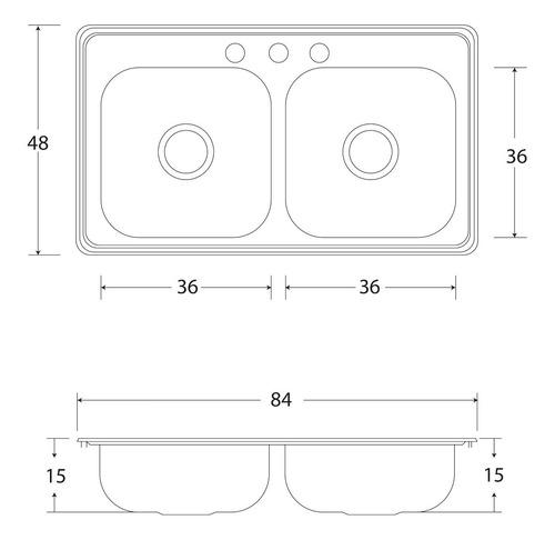 Fregadero Cocina Empotrar 2 Tinas 84x48x15 M11019