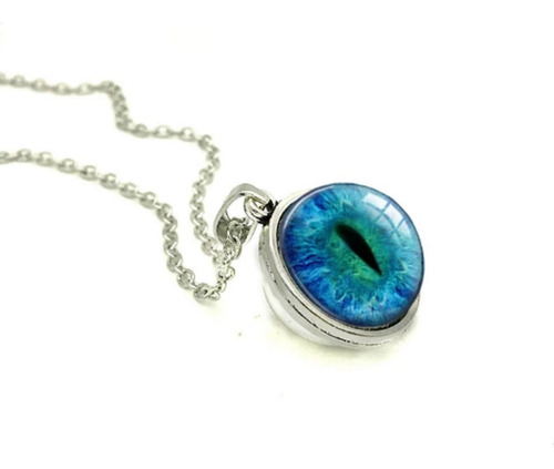 Collar Azul Ojo De Dragón Doble Cara Esfera 18 Mm Sauron