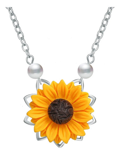 Collar Gargantilla Dije Girasol Rama Color Plata Dama Mujer