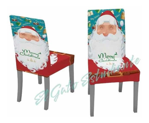 Funda Silla Elasticada Diseño Navideño 4 Unidades 