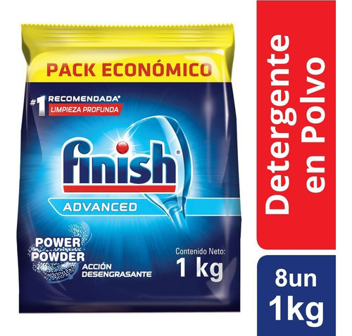 Imagen 2 de 6 de Combo Finish Detergente En Polvo 1 Kg Repuesto Economico X8
