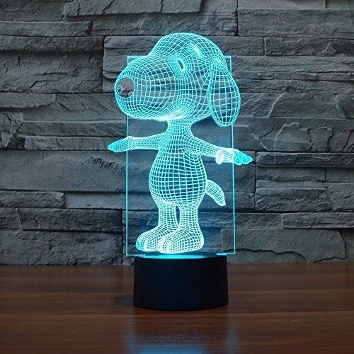 Snoopy Lampara Mesa Noche 3d Luz Tactil Elstey 7 Color Base