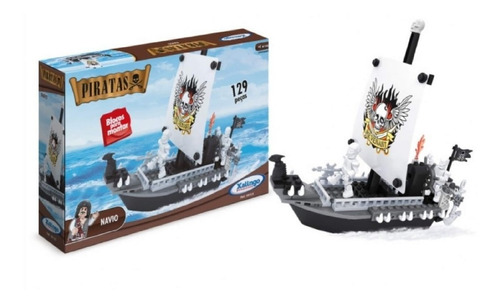 Brinquedo De Montar Navio Pirata 129 Peças Xalingo Infantil