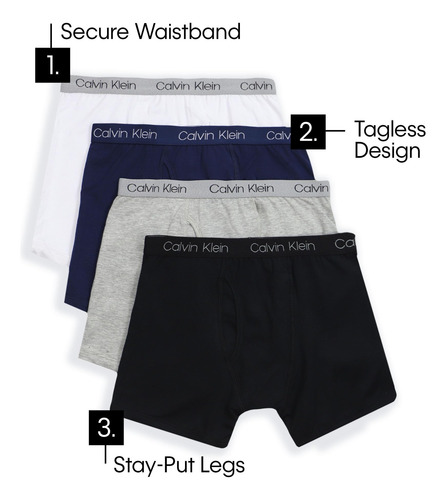 Calvin Klein Calzoncillos Tipo Bóxer Para Niños, Paquete De