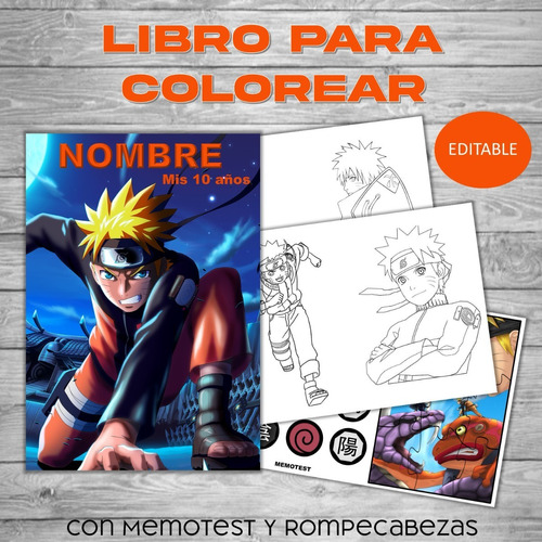 Libro Colorear Editable Imprimible De Naruto 