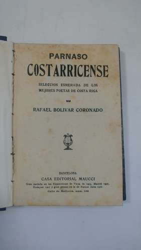 Bolívar Coronado, R. Parnaso Costarricense. 1931