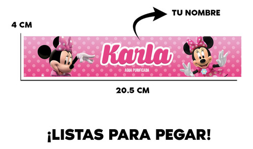 50 Etiquetas Para Botella Agua Tipo Minnie Rosa Personalizad