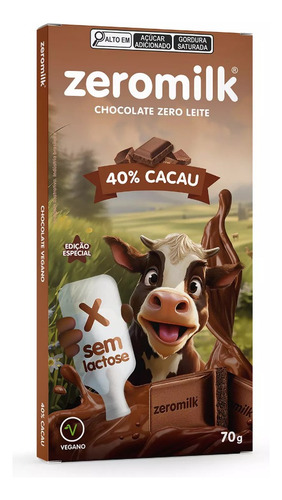 Chocolate 40% Cacau Zeromilk 80g Sem GlĂșten, Leite E Vegano