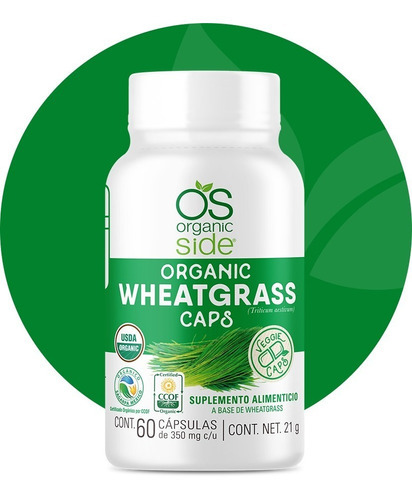 Organic Side Wheatgrass Orgánico 350mg 60 Capsulas Sabor Sin Sabor