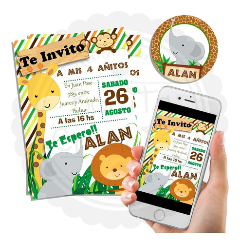 Kit Imprimible Invitacion+digital+topper Gratis Animal Selva