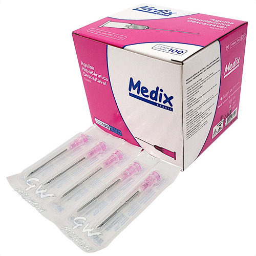 Caixa 100 Agulha Hipodermica Rosa 18g 40x12 Mm Seringa Luer Capacidade Em Volume 1 Ml