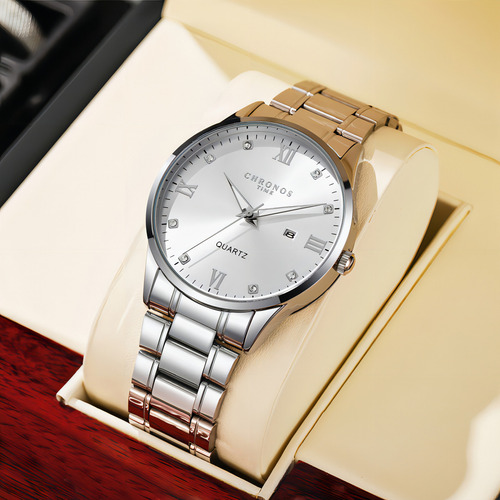 Relojes De Cuarzo Luminosos Chronos Con Calendario Para Homb Color Del Fondo Plateado