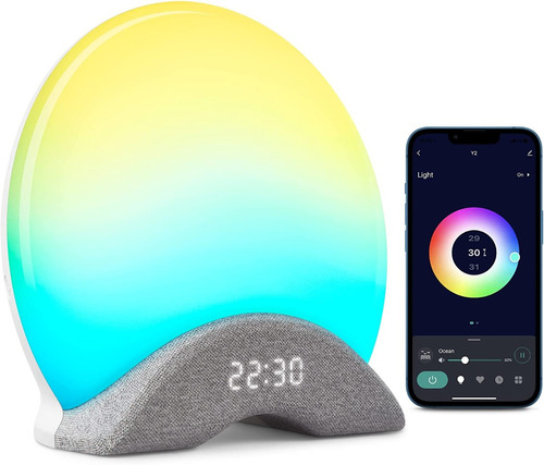 Reloj Despertador Con Lampara Inteligente Rgb Sonidos App 