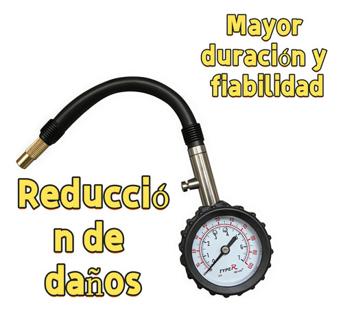 Manómetro Neumáticos Alta Precisión Válvula Purga Manguera