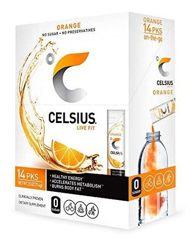 Celsius Orange On-the-go Paquetes De Barras En Polvo, Azúcar